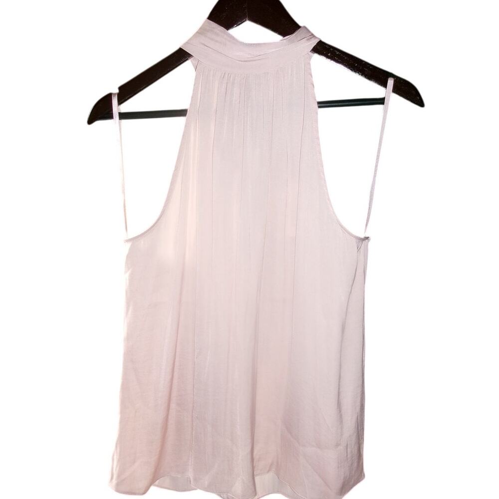 Naked Zebra Mock Neck Satin Blouse Women's M Blush Pink Tie Back Sleeveless